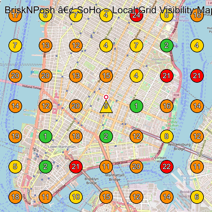 BriskNPosh • SoHo Spa And Health Club GeoGrid ranking map for New York NY